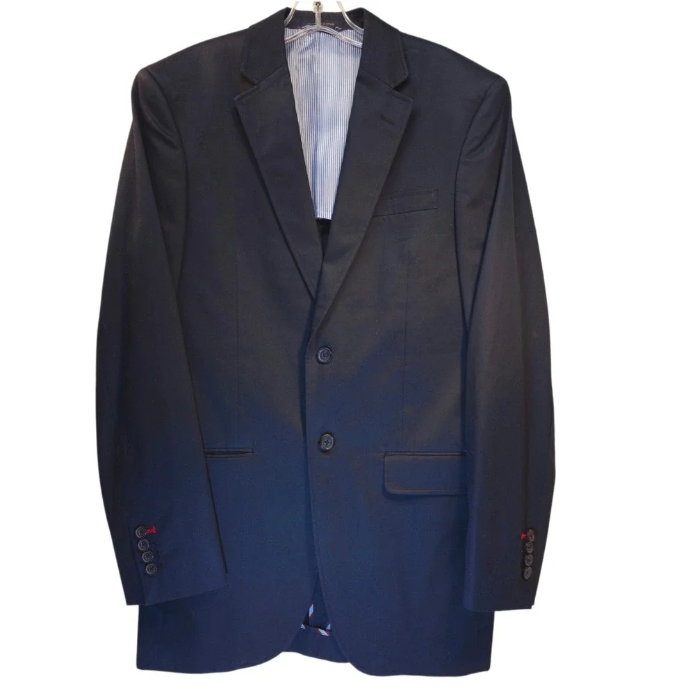 Tommy Hilfiger 38L Navy Blue Modern Fit Suit Jacket Blazer  Crisp Cotton Twill